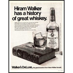 1970 Walker's Deluxe Bourbon Whisky Vintage Print Ad Leather Bound Book Wall Art